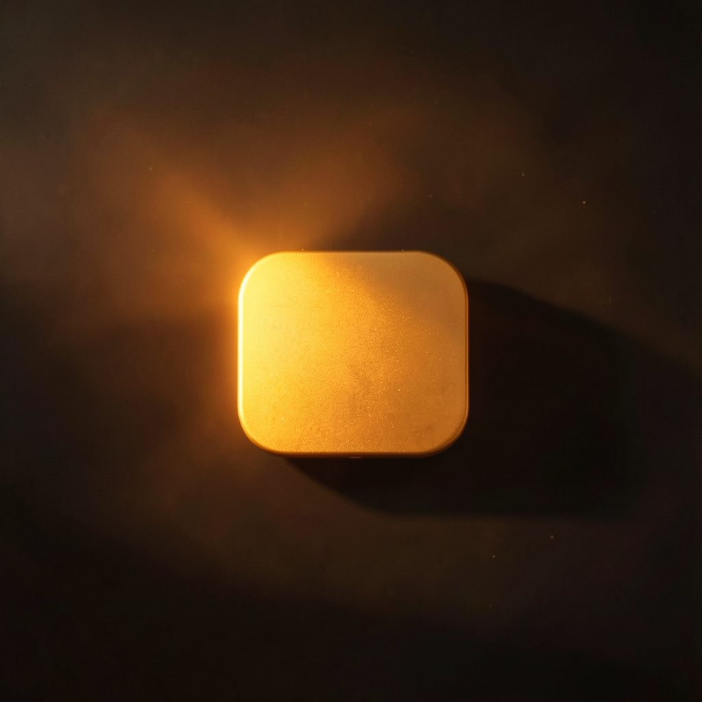 Small golden social media icon on a dark background